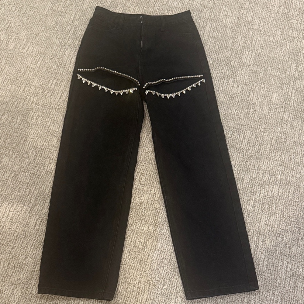 Steve Madden Black Straight Leg Jeans with Decorative Silver Trim
